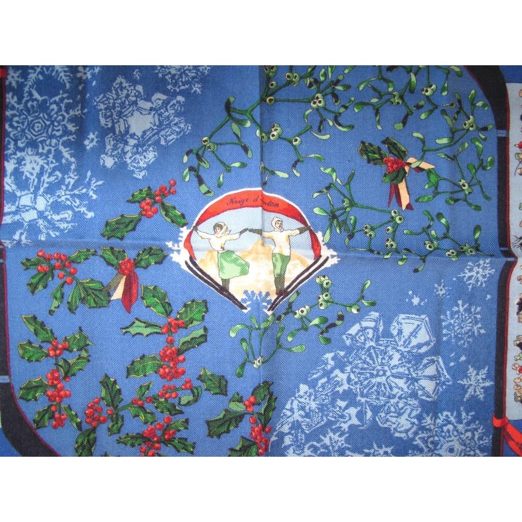 Hermes Blue Neige d'Antan cashmere Gavroche