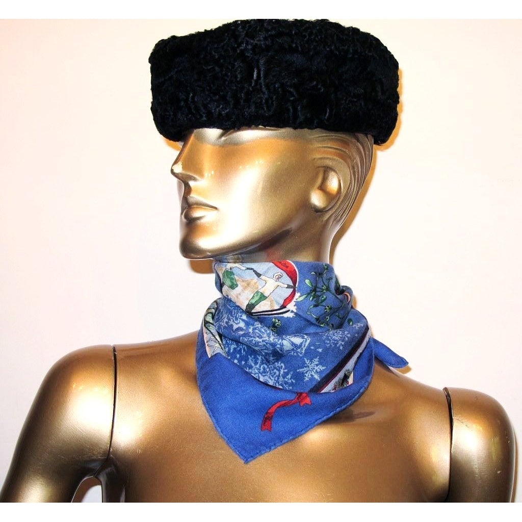 Hermes Blue Neige d'Antan cashmere Gavroche