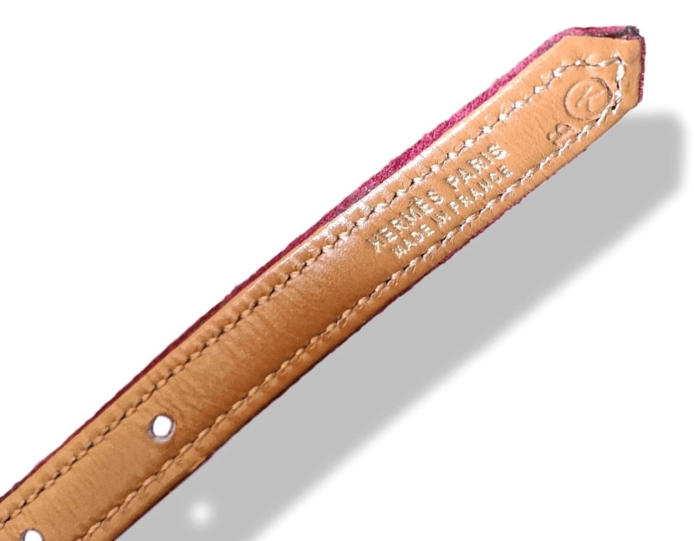 Hermes 1981 Rouge Bordeaux/Gold Suede THIN BELT 15 mm, BNEW!
