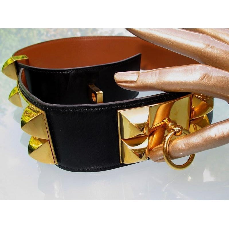 Hermes 1984 Black Box Collier de Chien Complete Belt GM Sz71 - poupishop