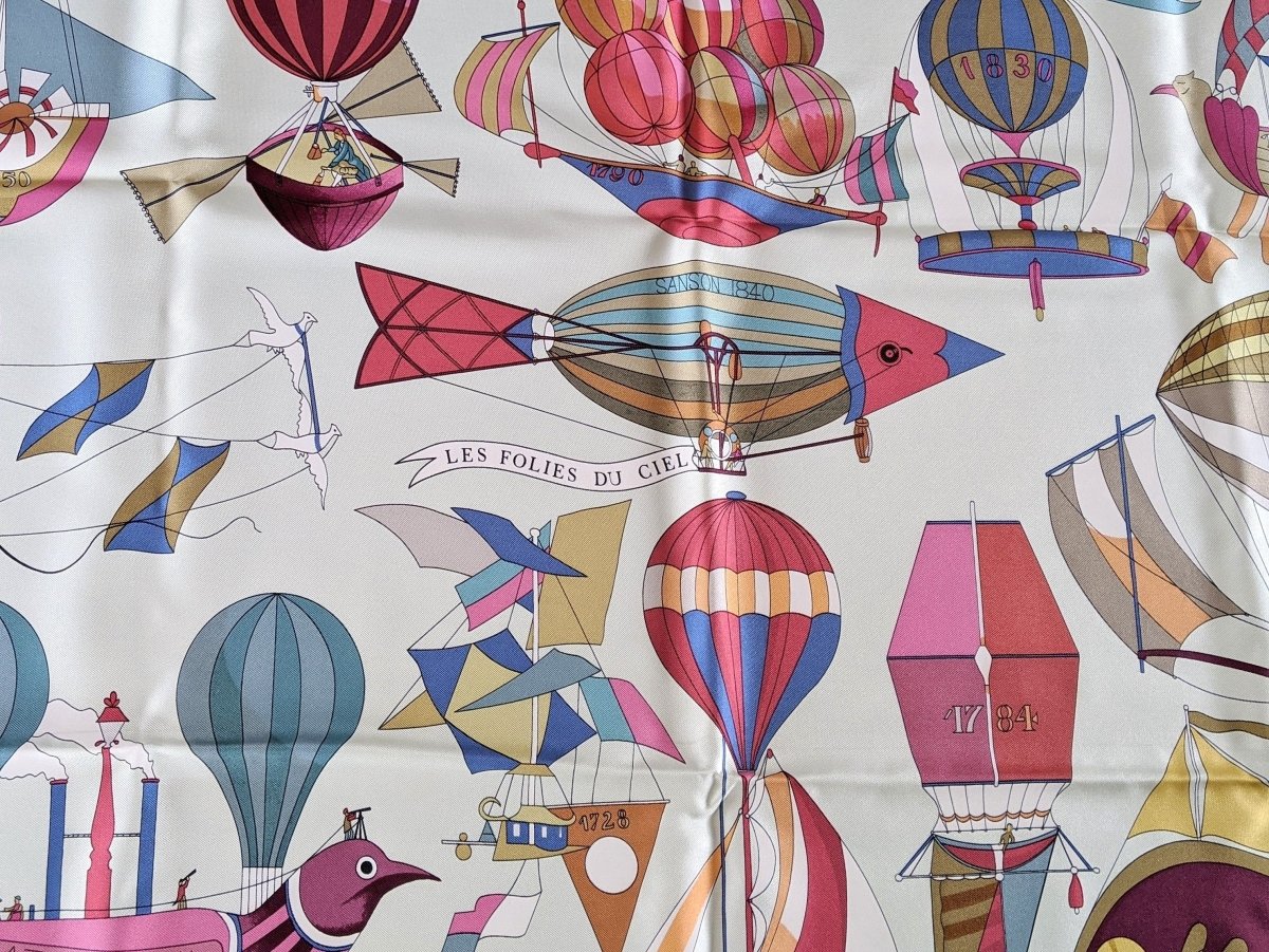 Hermes 1984 Ligth Raspberry/Lime Tree LES FOLIES DU CIEL by Loic Dubigeon Twill 90