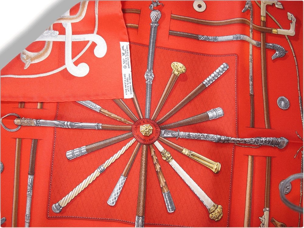Hermes 1985 Red Cannes & Pommeaux Twill Gavroche