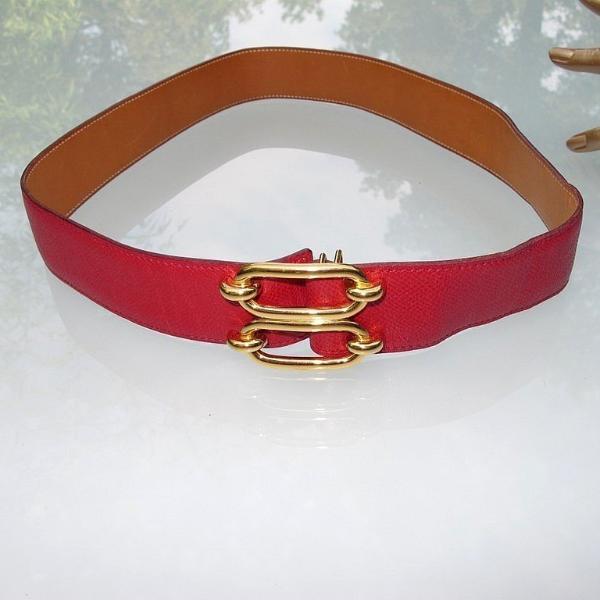 Hermes 1986 Cherry Equistrian Complete Belt Sz80-84 - poupishop