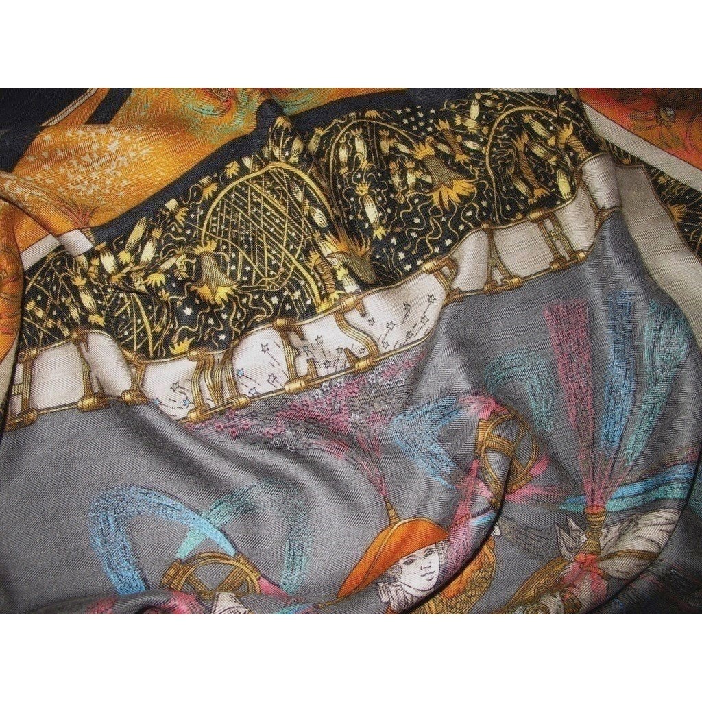 Hermes 1987 Black/Grey Feux D'artifice First Issue Cashmere Shawl 140 - poupishop