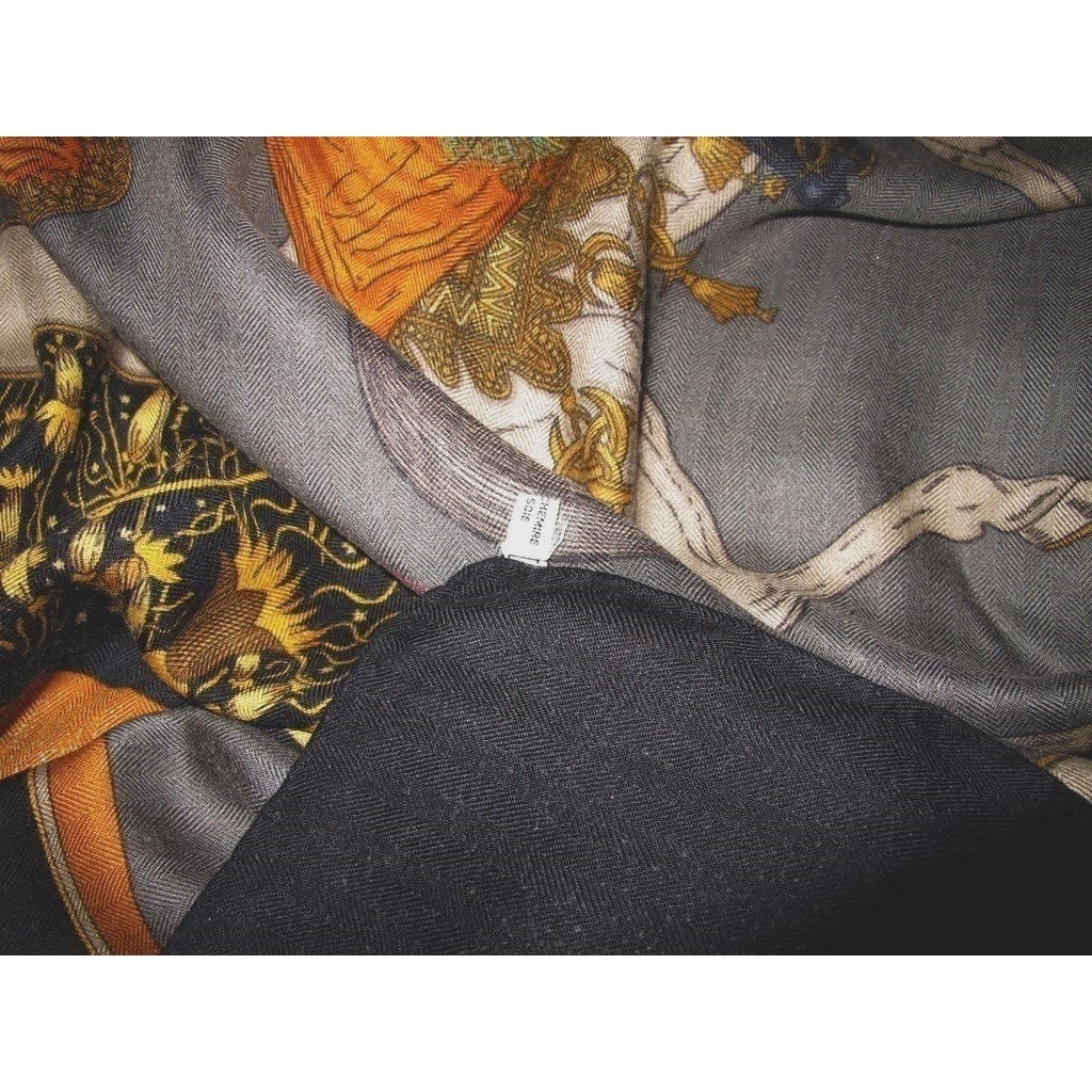 Hermes 1987 Black/Grey Feux D'artifice First Issue Cashmere Shawl 140 - poupishop
