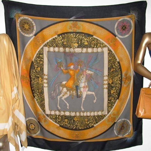 Hermes 1987 Black/Grey Feux D'artifice First Issue Cashmere Shawl