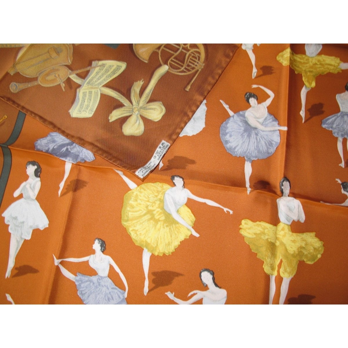 Hermes 1987 Red Copper Ballerines La Danse Twill 90