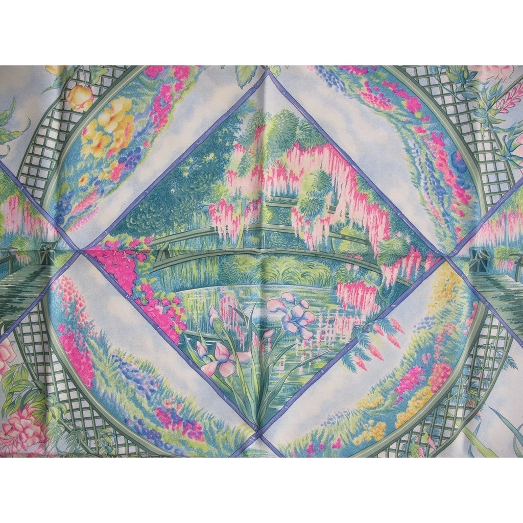 Hermes 1989 Blue The garden of Claude Monet Giverny Twill 90, New with flaws! - poupishop