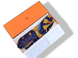 Hermes 1989 Navy/Gold LES TAMBOURS by Joachim Metz Print Scarf Twill Silk Tie, Mint!