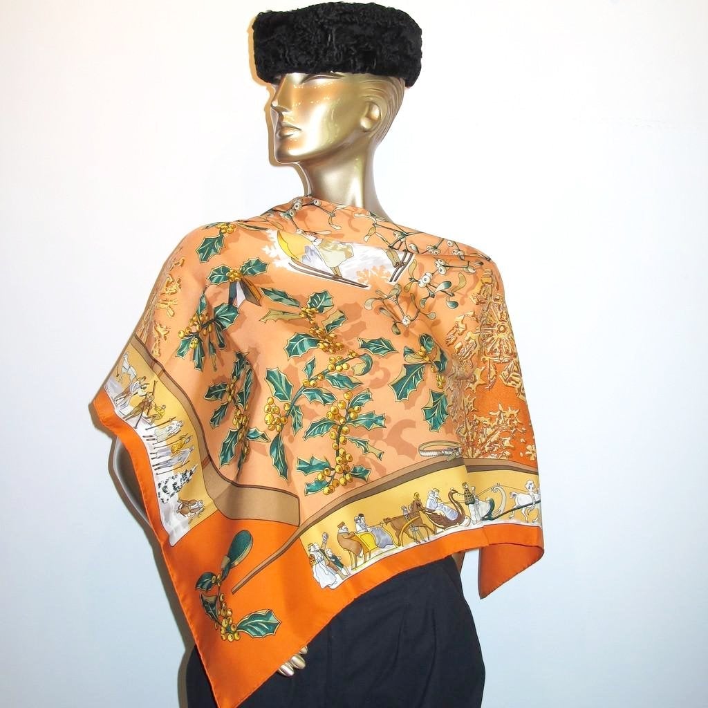 Hermes 1989 Orange Neige D'Antan Twill 90 Rare Box!