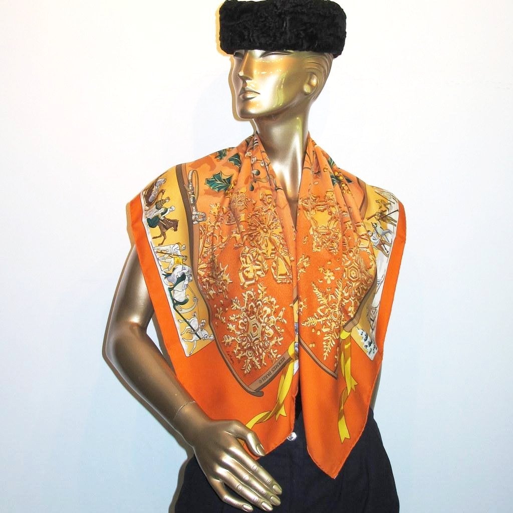 Hermes 1989 Orange Neige D'Antan Twill 90 Rare Box!