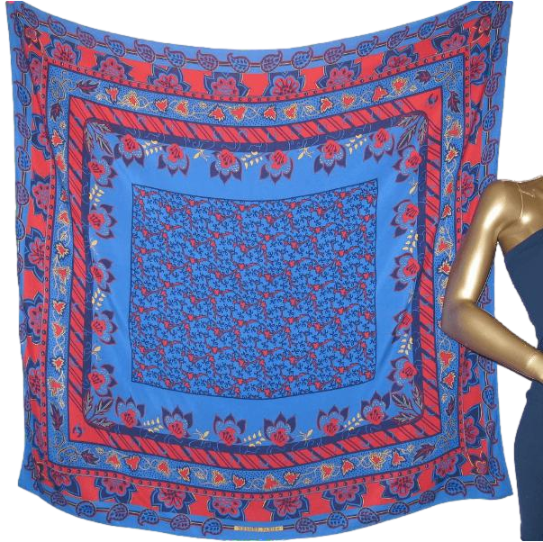 Hermes 1990 Blue/Red Treille Muscade Crepe of Silk 140cm