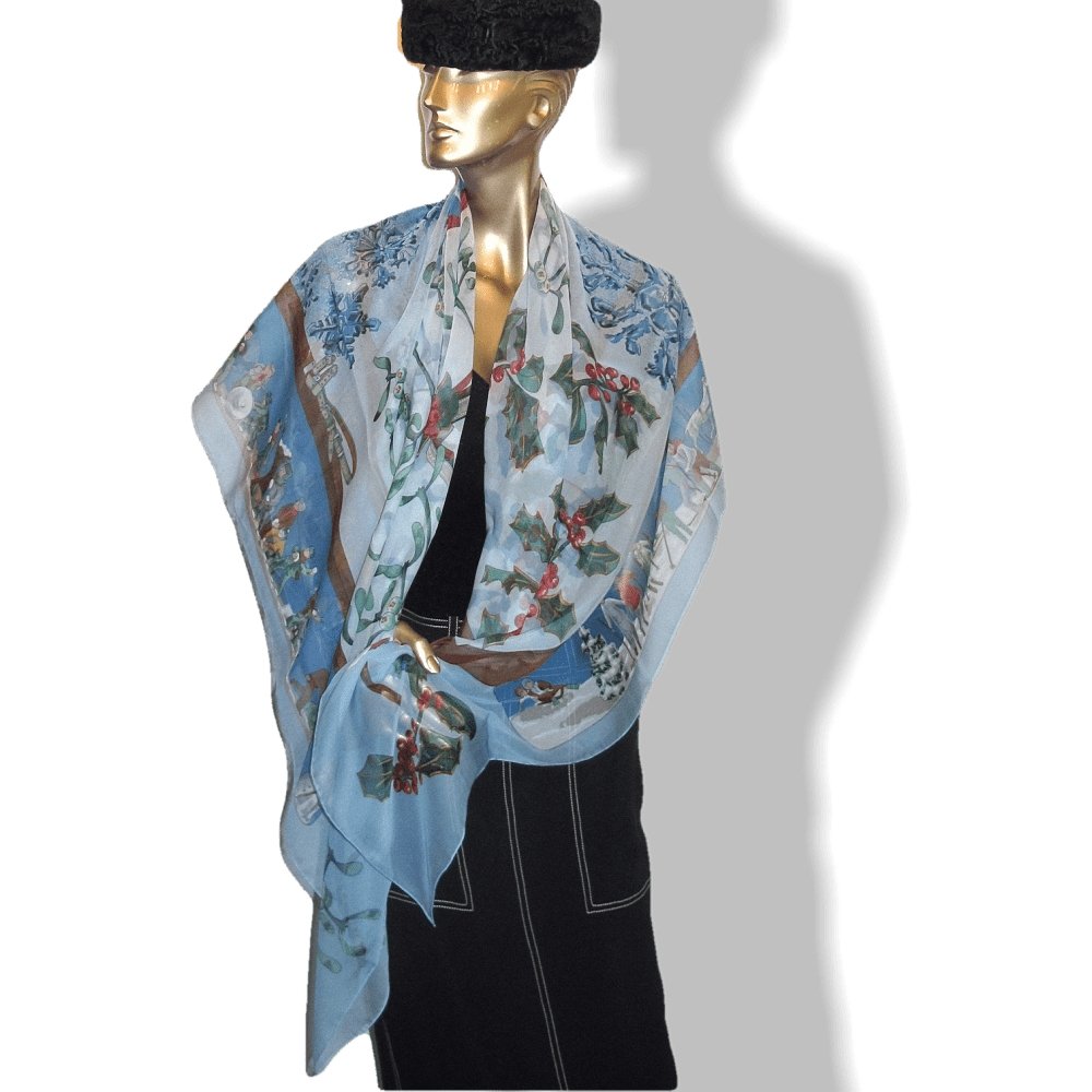 Hermes Neige d'Antan by Caty Latham Mousseline Chiffon Shawl 140