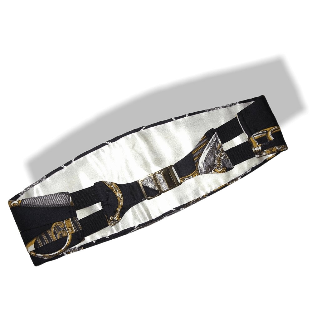 Hermes Grand Uniforme Tuxedo Set of Printed Silk Adjustable Large Belt & Bow Tie