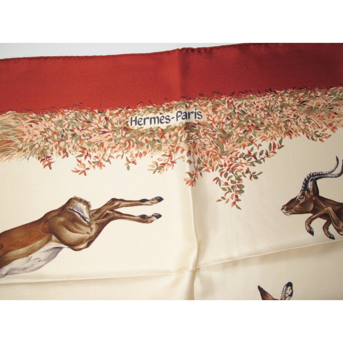 Hermes 1990s Brick Red/Champagne Kenya by Robert Dallet Twill 90, NIB! - poupishop