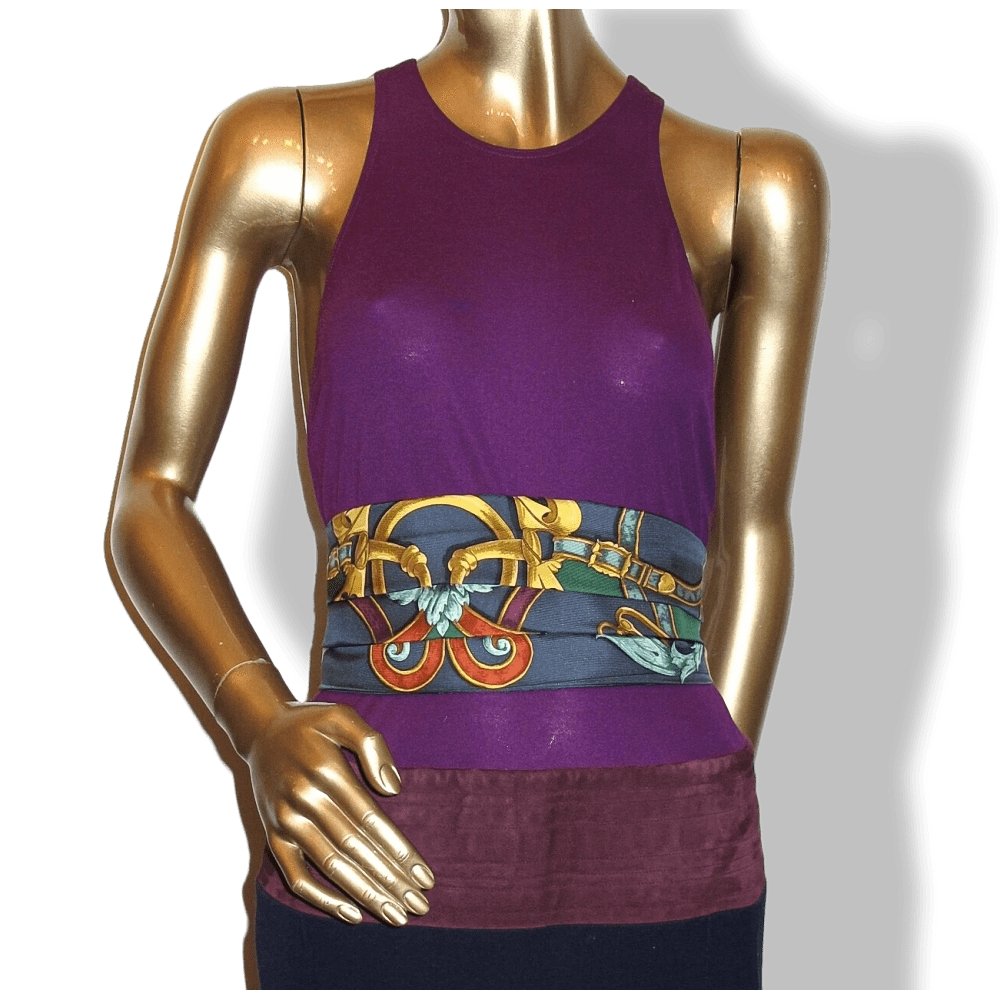 Hermes 1990s INSTRUCTIONS DU ROY Tuxedo Printed Silk Adjustable Large Belt, Sz 42, BNEW!