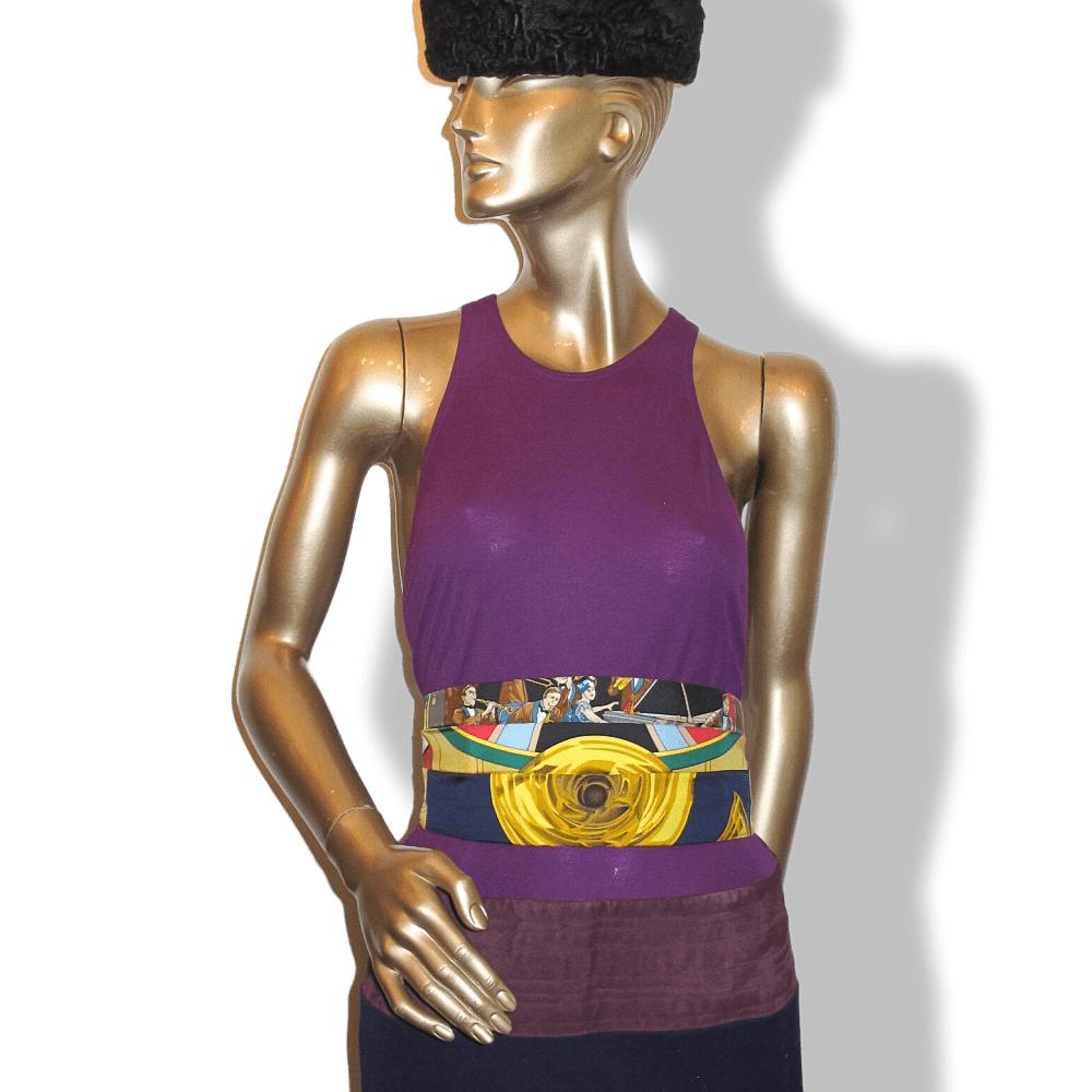 Hermes 1990cms NEW ORLEANS CREOLE JAZZ Tuxedo Printed Silk Adjustable Large Belt, Sz 42, NWTIB! - poupishop