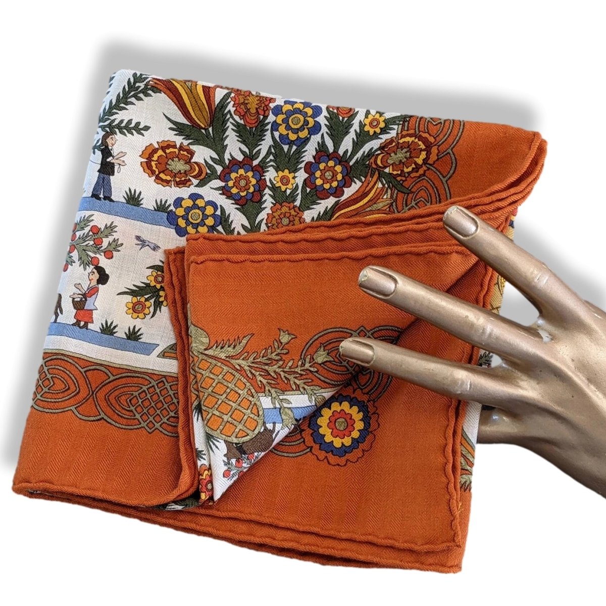 Hermes 1990s Orange/Blanc DECOUPAGE by Anne Rosat Cashmere 90, Researched!