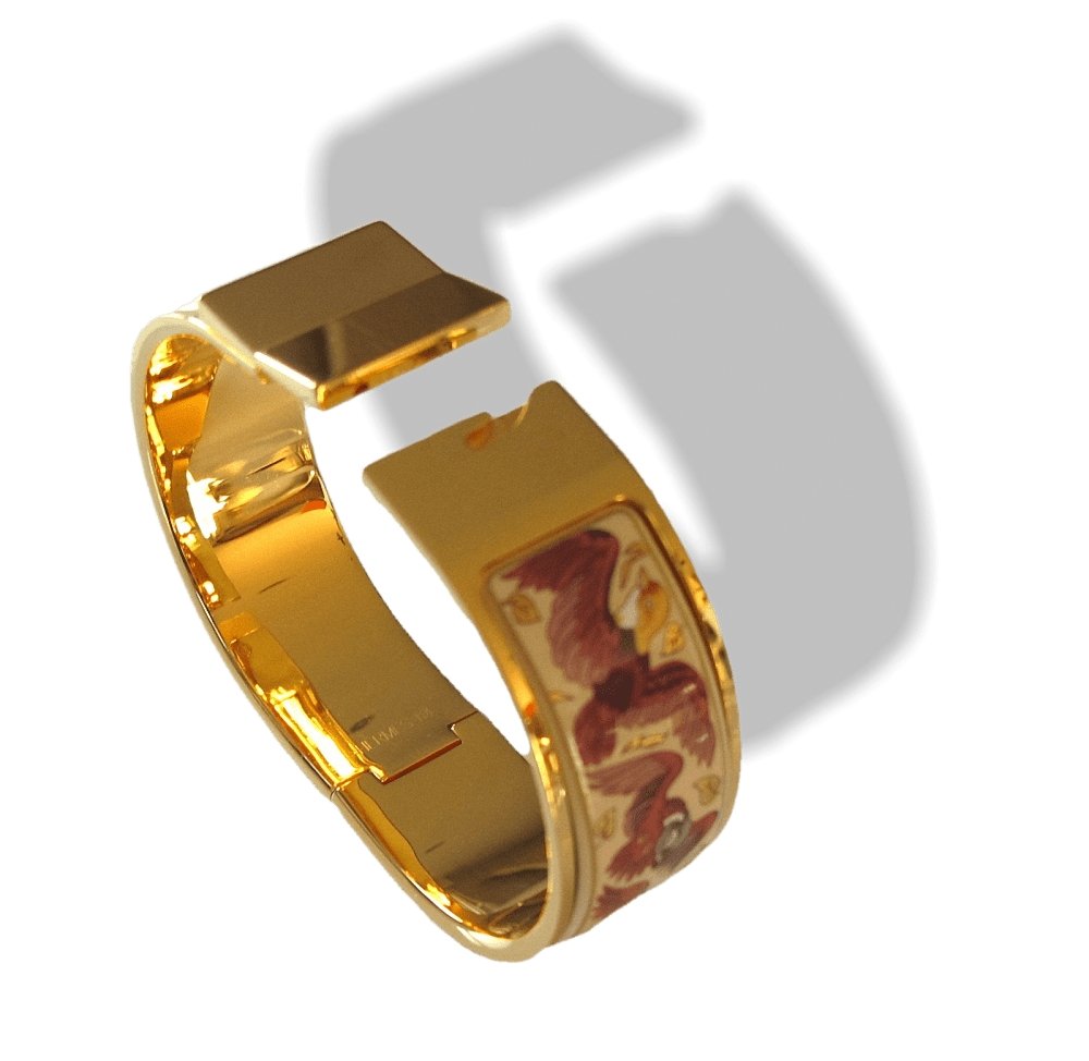 Hermes Enamel/Gold Birds Les Intrus Clic Clac Bracelet
