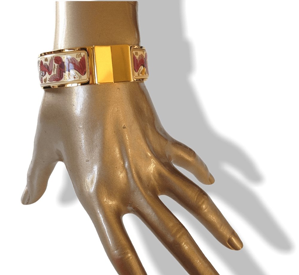 Hermes Enamel/Gold Birds Les Intrus Clic Clac Bracelet