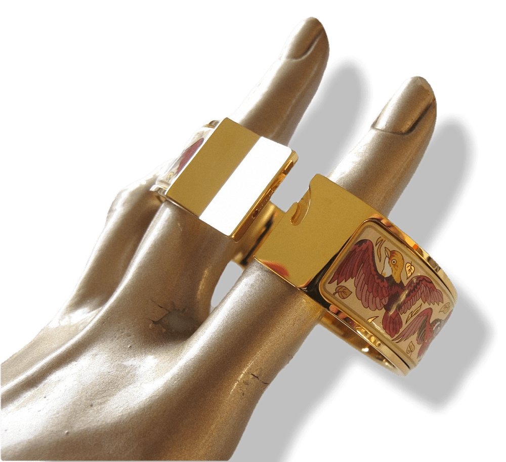 Hermes Enamel/Gold Birds Les Intrus Clic Clac Bracelet
