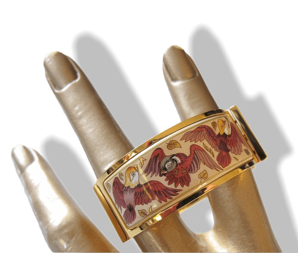 Hermes Enamel/Gold Birds Les Intrus Clic Clac Bracelet