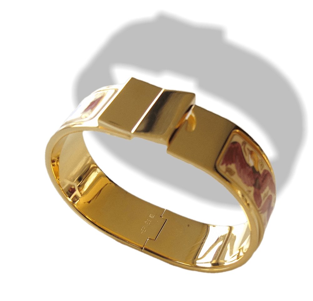 Hermes Enamel/Gold Birds Les Intrus Clic Clac Bracelet