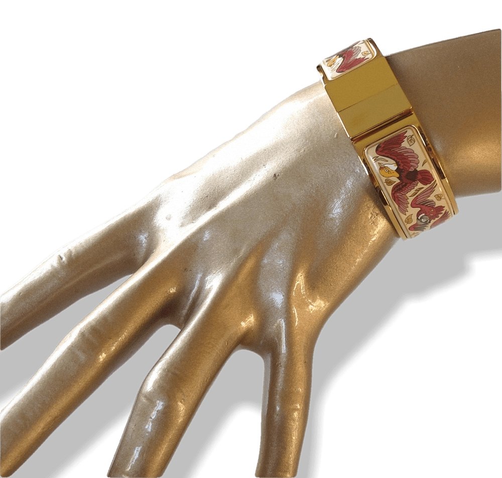 Hermes Enamel/Gold Birds Les Intrus Clic Clac Bracelet