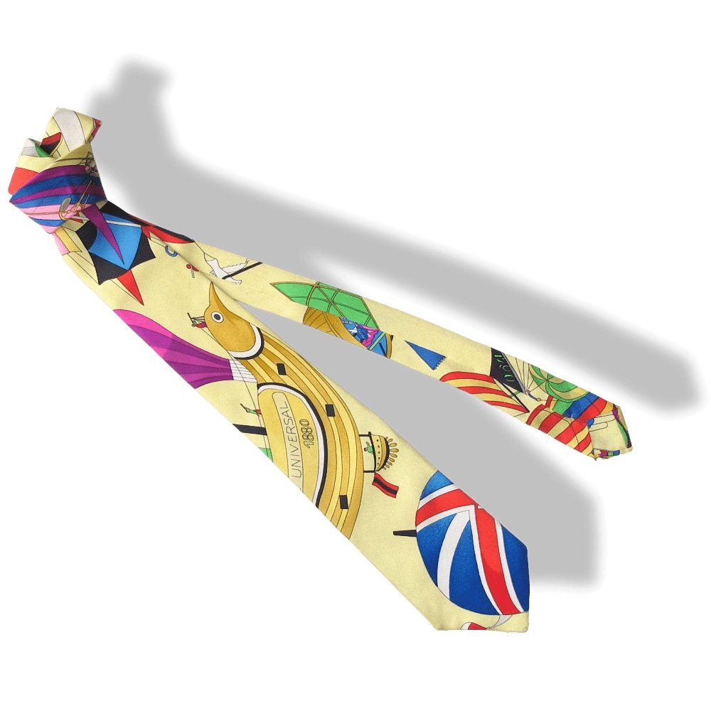 Hermes LES FOLIES DU CIEL Twill Silk Tie