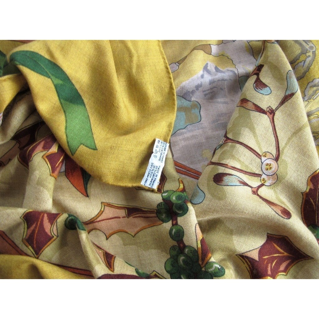 Hermes 1991 Curry Neige D'Antan cashmere shawl