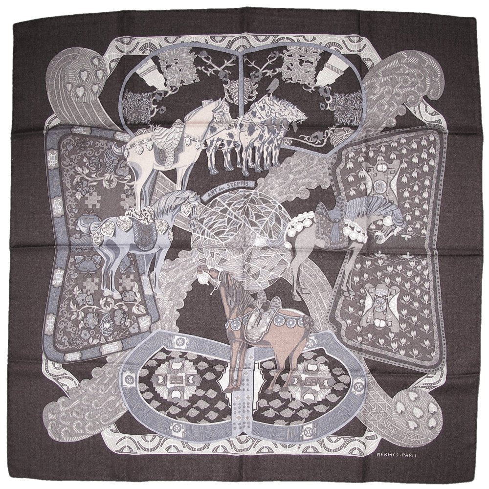 Hermes 1991 Dark Grey Marron L' Art des Steppes