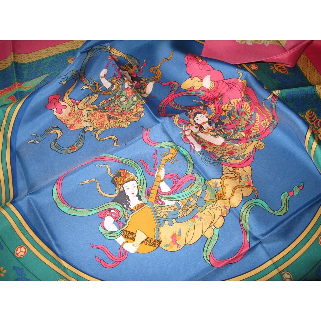 Hermes 1991 Rose Indien Blue Nikko Twill 90, NIB! - poupishop