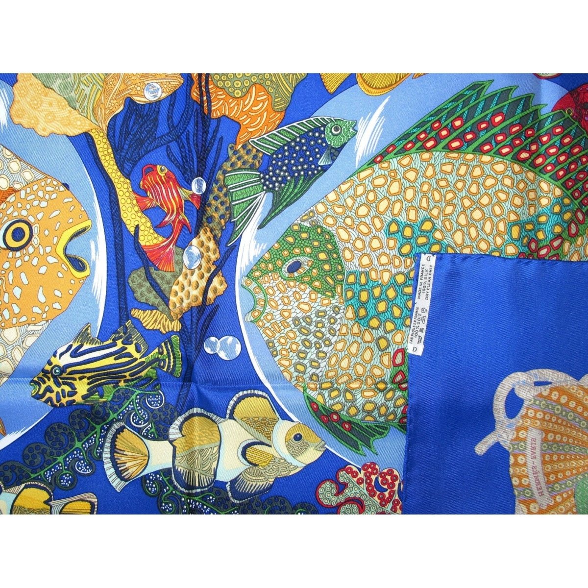 Hermes 1992 First Issue Electric Blue Grands Fonds by Annie Faivre Twill Silk 90, Mint! - poupishop