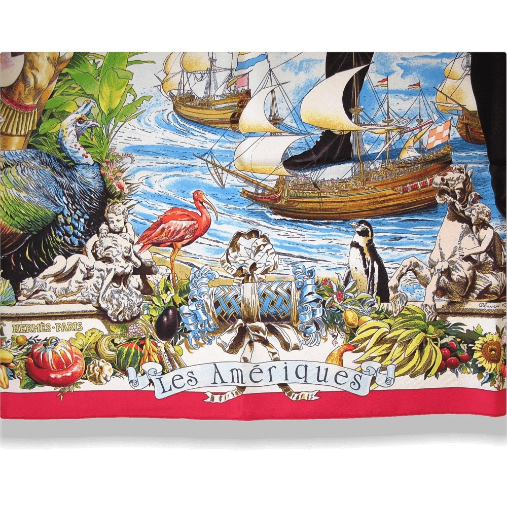Hermes Les Ameriques Colombus by Kermit Oliver Twill Scarf 90