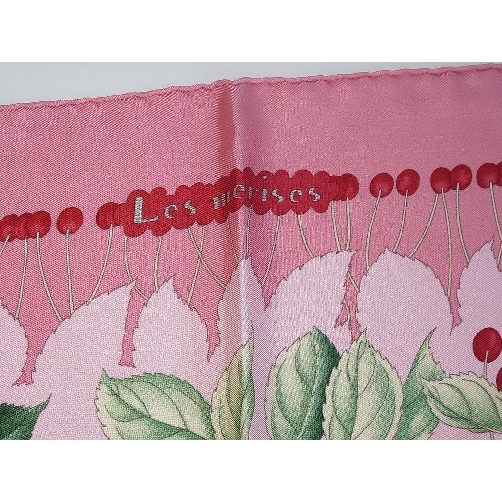 Hermes 1992 Pink Rose Les Merises by Antoine de Jacquelot Twill 90 - poupishop
