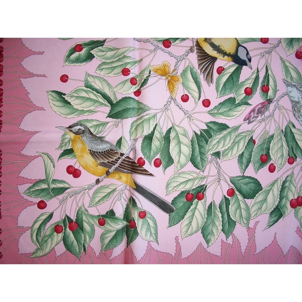Hermes 1992 Pink Rose Les Merises by Antoine de Jacquelot Twill 90 - poupishop