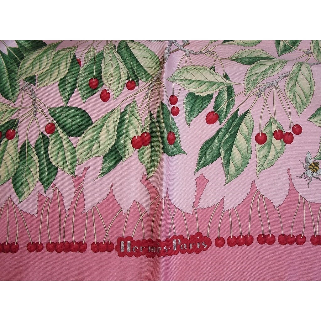 Hermes 1992 Pink Rose Les Merises by Antoine de Jacquelot Twill 90 - poupishop