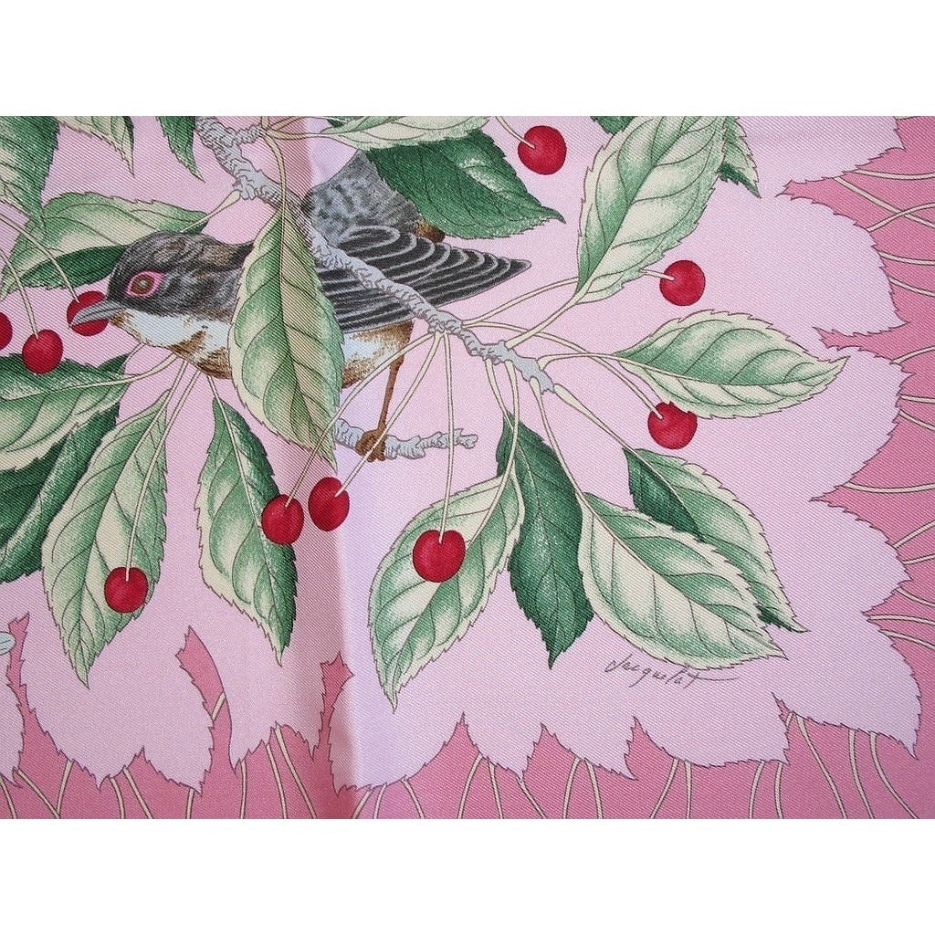 Hermes 1992 Pink Rose Les Merises by Antoine de Jacquelot Twill 90 - poupishop