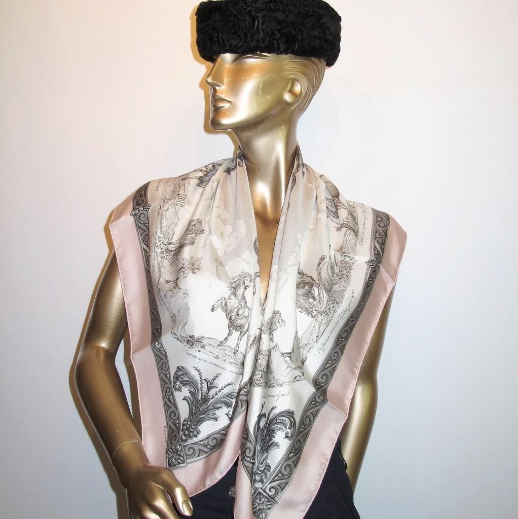 Hermes 1992 Pink Courbettes et Cabrioles 1654 Twill 90 Box!