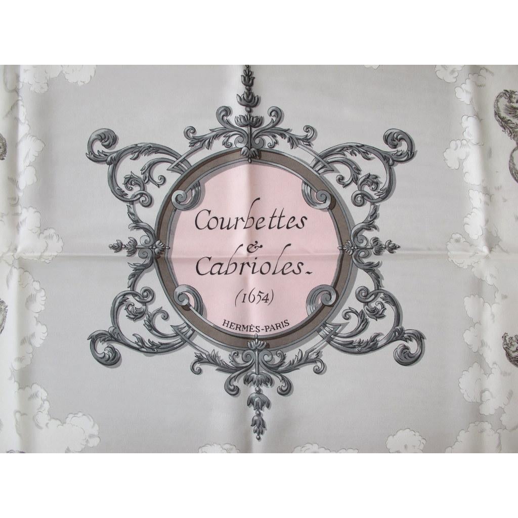 Hermes 1992 Pink/Pearl Grey Courbettes et Cabrioles 1654 Twill 90, Box! - poupishop