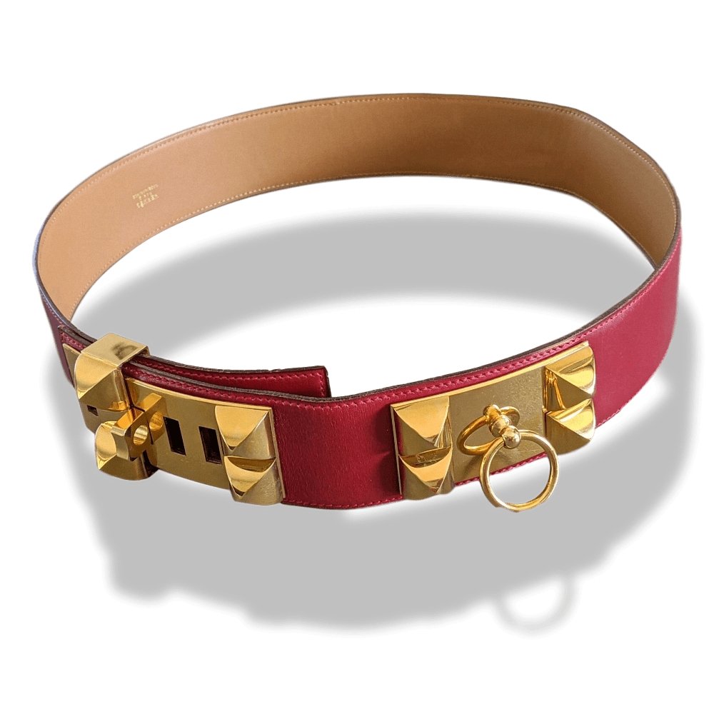 Hermes 1992 Red H Box Calfskin COLLIER DE CHIEN Belt GM Sz85, Mint in Box!