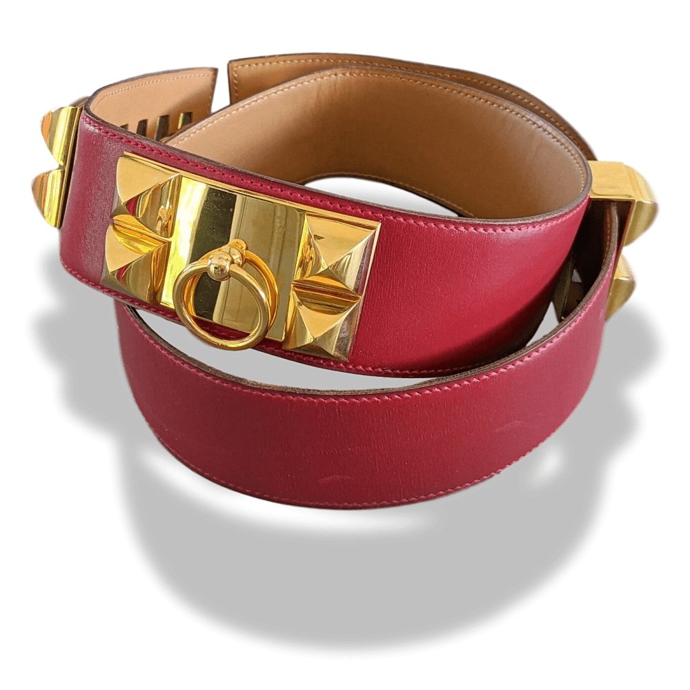 Hermes 1992 Red H Box Calfskin COLLIER DE CHIEN Belt GM Sz85, Mint in Box!