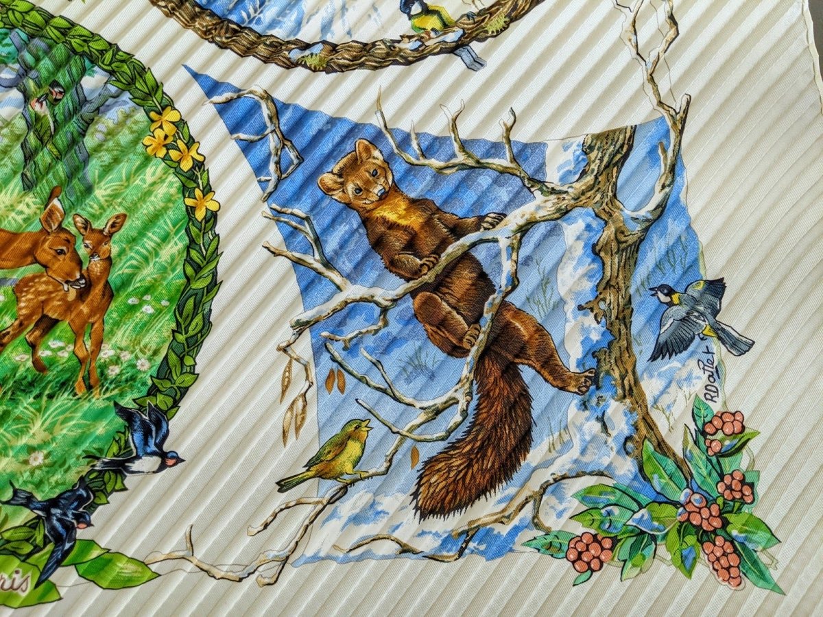 Hermes 1994 Jaune Pale/Multi LES QUATRE SAISONS by Robert Dallet PLeated Plisse Twill 90, NIB!