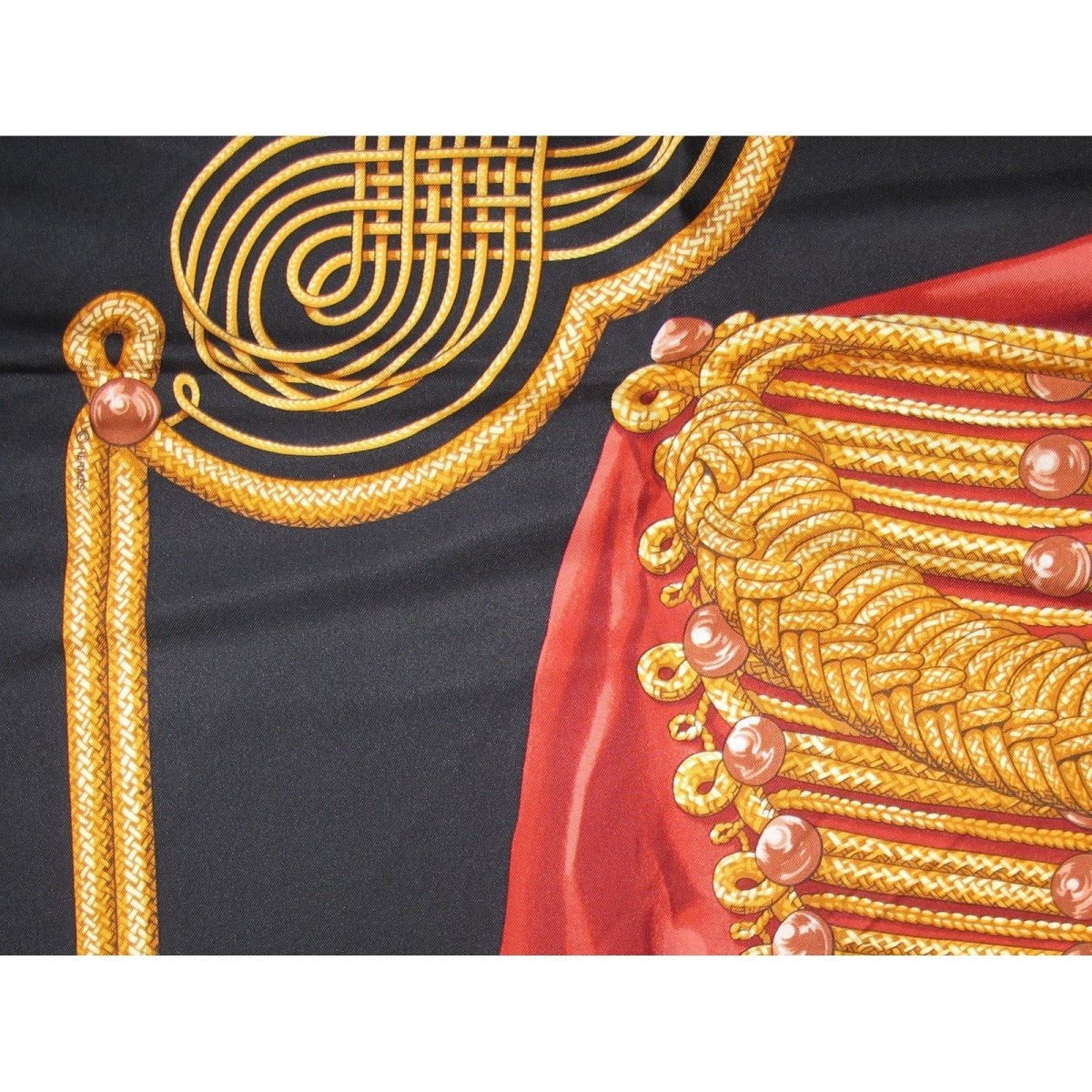 Hermes 1995 Black Deep Red Brandebourgs by Caty Latham Twill 90 - poupishop