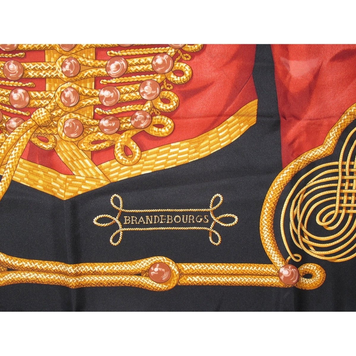 Hermes 1995 Black Deep Red Brandebourgs by Caty Latham Twill 90 - poupishop