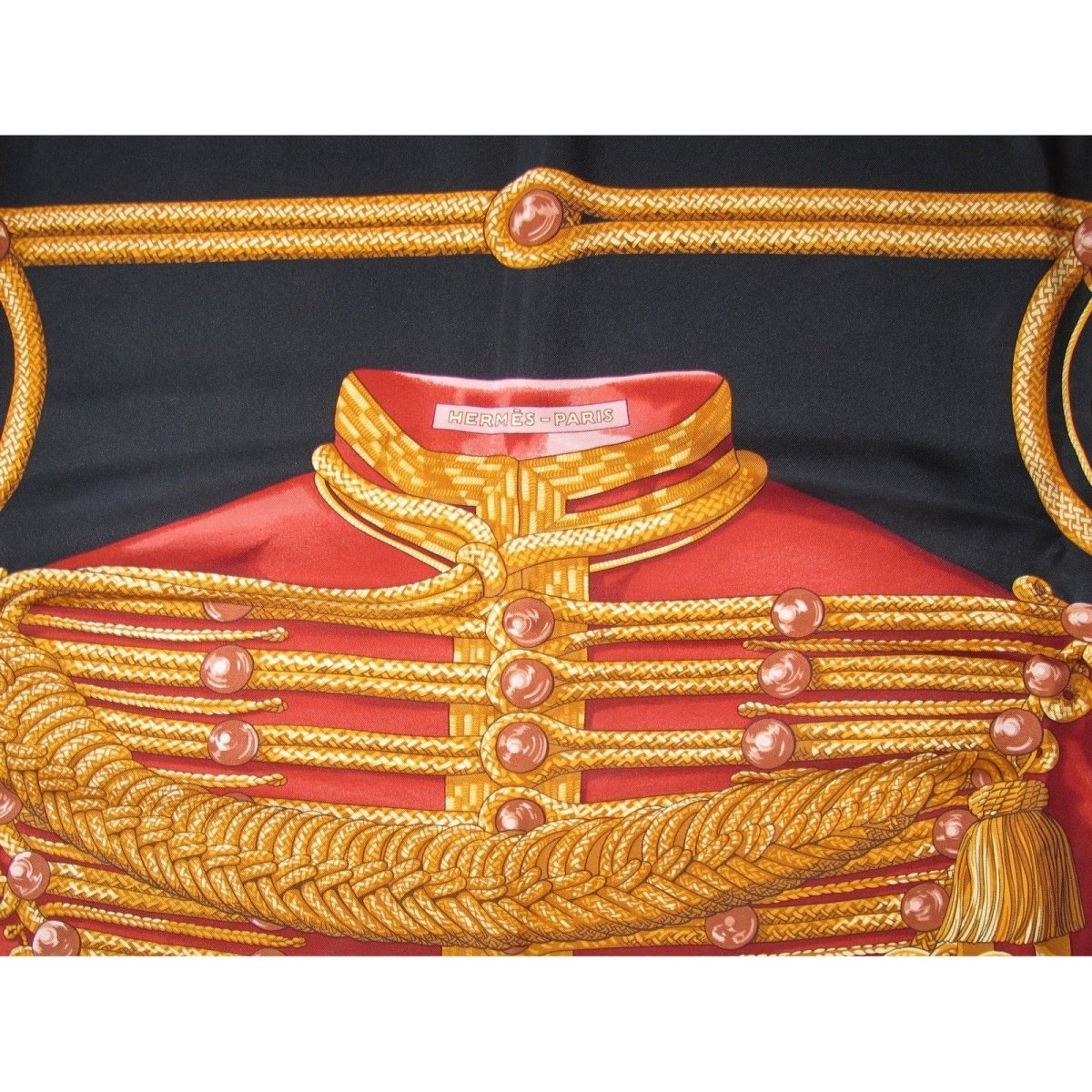 Hermes 1995 Black Deep Red Brandebourgs by Caty Latham Twill 90 - poupishop