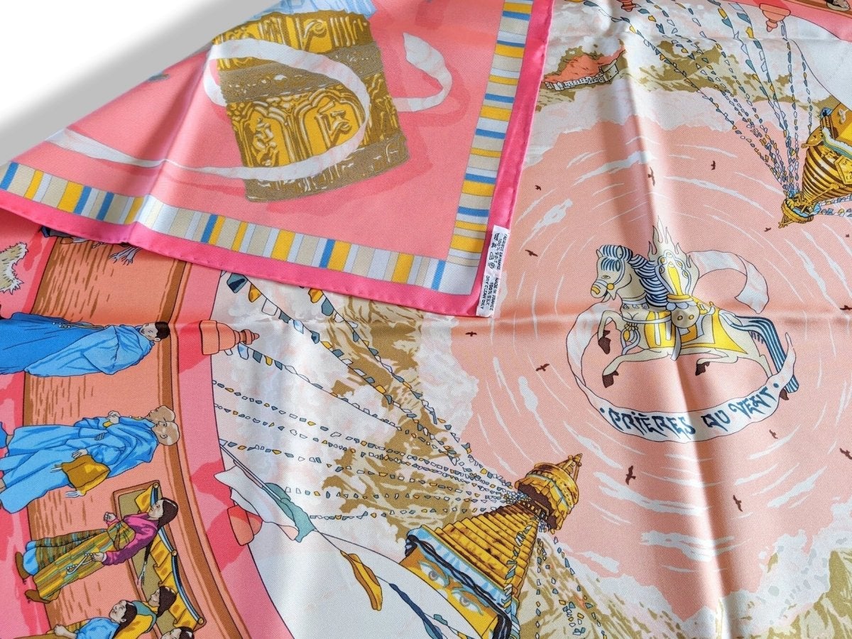 Hermes 1996 Pink Prieres au Vent by Dimitri Rybal with Blanc Matte Overlay Twill 90