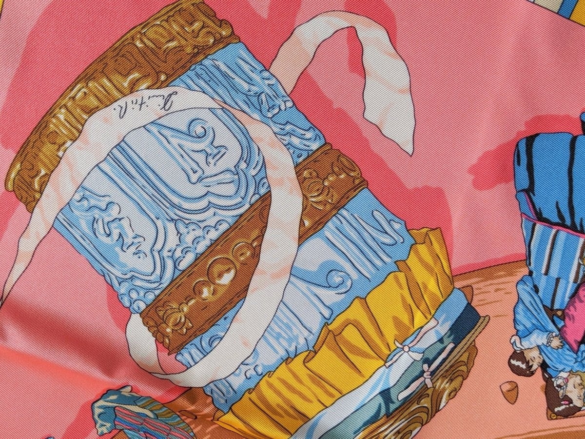 Hermes 1996 Pink Prieres au Vent by Dimitri Rybal with Blanc Matte Overlay Twill 90