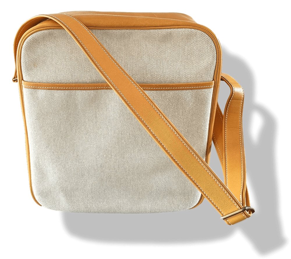 Hermes 1997 Natural Canvas and Leather VICTORIA CROSSBODY Travel Week-end Train Bag, Superb condition in Dustbag! - poupishop
