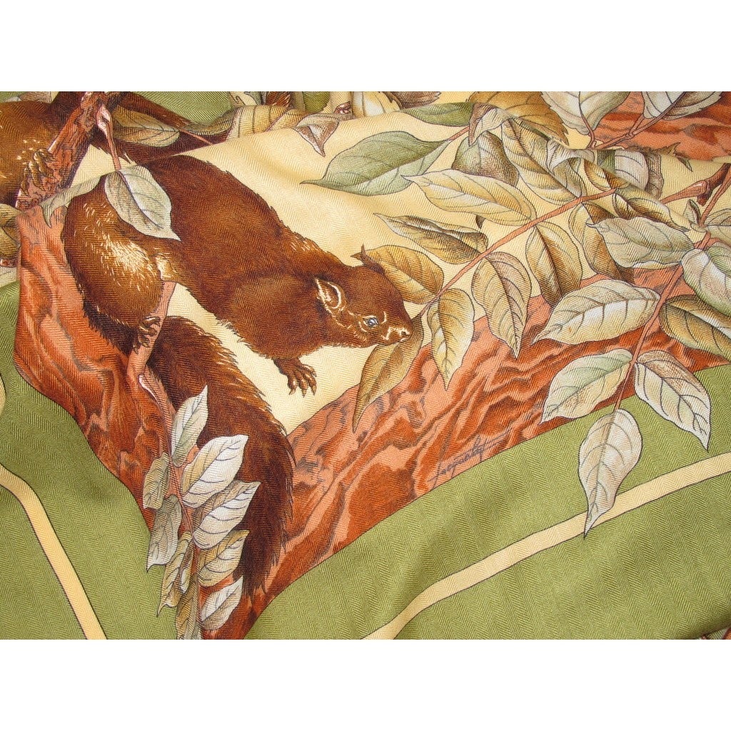 Hermes 1997 Olive/Haselnut Casse-Noisette by Antoine de Jacquelot Cashmere Shawl 140 - poupishop